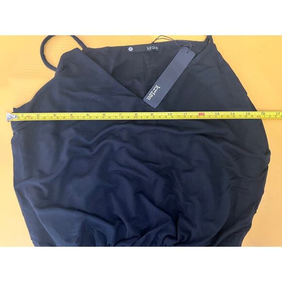 Krisa Revolve Black Asymmetric V-Neck Ruched Cami Mini Dress Size Medium NWT - Picture 8 of 9